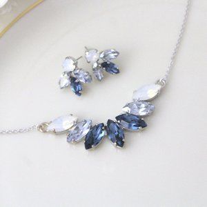 Dusty blue Bridal necklace and earrings Crystal necklace set Bridal jewelry set